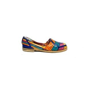 Vintage 1980s rainbow woven leather slip on huarache flats